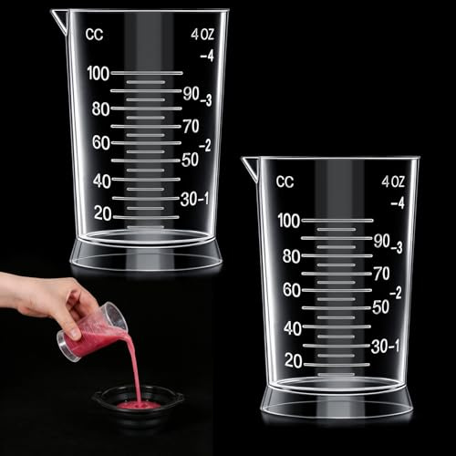 4 Oz Hair Dye Measuring Cups, 2 PCS Plastic Graduated Cup Easy to Read Color Beaker Clear Graduated Mixing Jugs, Plastic Liquid Beaker with Graduate Scale for Salon Use Home DIY Dyeing Tools Kitchen