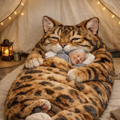 Sac de couchage en forme de chat pour adultes, 175 cm, lavable, douillet et chaud en peluche pour personnes, adorables sacs de couchage en forme d'enveloppes de chat, cadeaux pour femmes et hommes