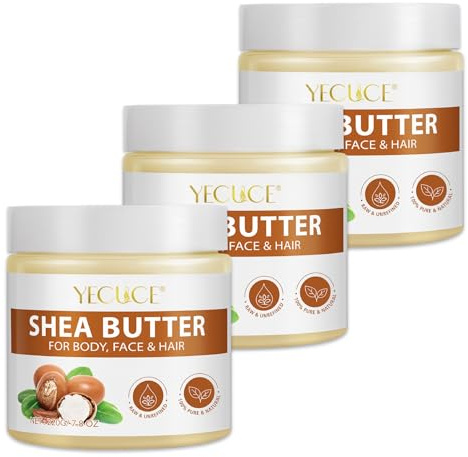 P-Beauty 100% Bio Shea Butter 3x220g - Körperbutter Vegan & Naturbelassen - Intensive Feuchtigkeitscreme für Gesicht, Körper, Haare & Nägel - Creme für Trockene Haut - Pflege, Haarpflege, Lippenpflege