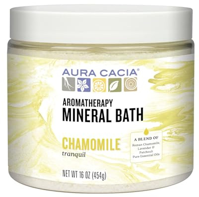 Aura Cacia Aromatherapy Mineral Bath, Tranquil Chamomile, Mineral Bath Salts with Pure Essential Oils for a Soothing and Rejuvenating Foot and Body Soak | 16 Ounce (Pack of 2)