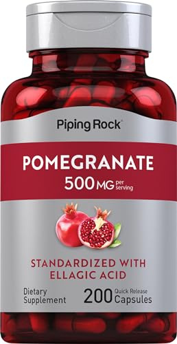 Piping Rock Pomegranate Extract Capsules | 500 mg | 200 Count | Standardized Formula with Ellagic Acid | Non-GMO and Gluten Free Supplement