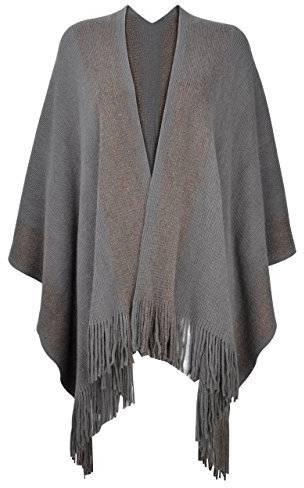 ZLYC Damen Weiche Schlichte Poncho Capes Retro Cardigans Pullover, Einheitsgröße, Grau