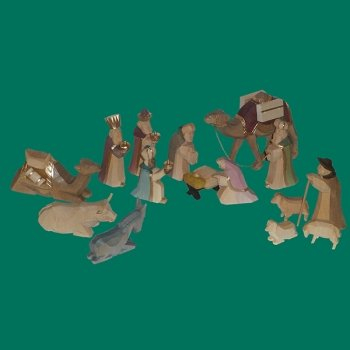 Rudolphs Schatzkiste Weihnachtskrippe Krippefiguren Holzkrippe Krippe geschnitzt 12cm, farbig Höhe ca 12 cm NEU