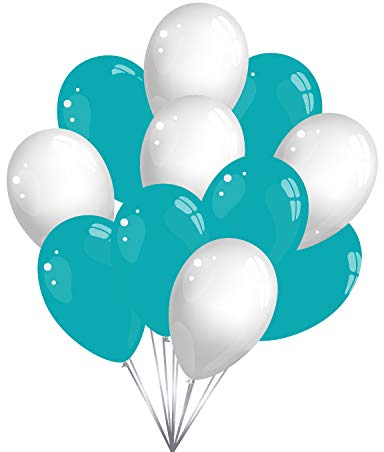50 Premium Luftballons in Weiß/Türkis - Made in EU - 100% Naturlatex somit 100% giftfrei und 100% biologisch abbaubar - Geburtstag Party Hochzeit Silvester Karneval - für Helium geeignet - twist4®