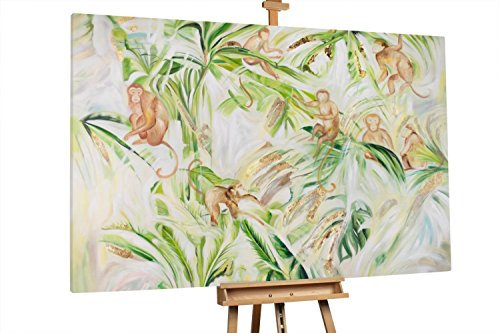 KunstLoft® XXL Gemälde 'In den Tropen' 180x120cm | original handgemalte Bilder | Affen Dschungel Palmen Tropen | Leinwand-Bild Ölgemälde einteilig groß | Modernes Kunst Ölbild