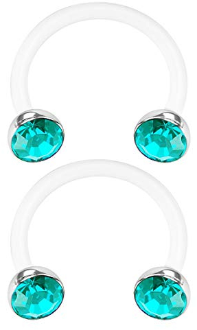 KJM FASHION 2 STK Durchsichtig Bioflex Hufeisen Ohrringe 1,2 mm 16 g 8mm 5/16 Inch 3mm halbe Kristallkugel Nose Helix Cartilage Rook Piercing Schmuck 0962