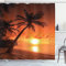 ABAKUHAUS Tropisch Duschvorhang, Twilight-Kokosnuss-Palmen, Stoffliches Gewebe Badezimmerdekorationsset mit Haken, 175 x 200 cm, Orange Braun