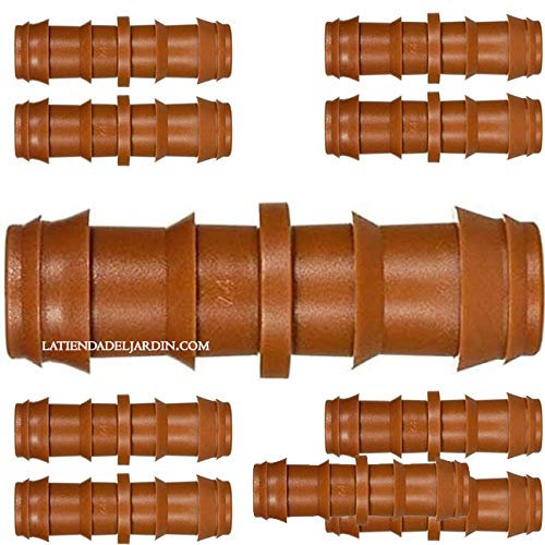 Suinga Pack 10 Enlace Riego por Goteo 16mm | Manguito conector tuberia 16 mm | Enlace Goteo para Manguera de Riego 16mm, marrón