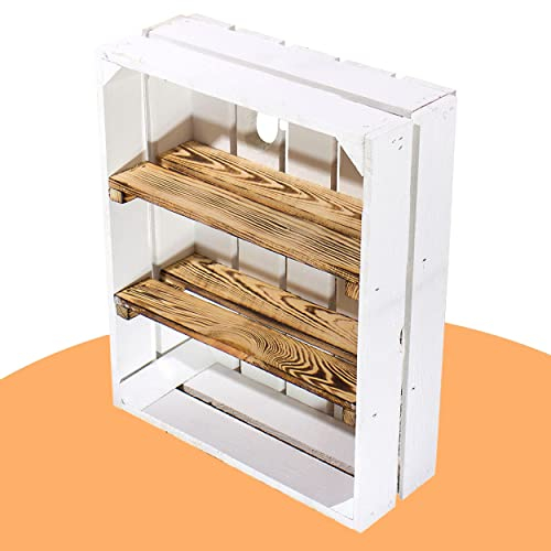 Vintage Möbel 24 GmbH Weiße Kiste flach mit 2 geflammten Mittelbrettern 50cmx40cmx16cm Gewürzregal Ablage Obstkiste Weinkiste Wandregal Holzkiste Regalkiste Box Regal