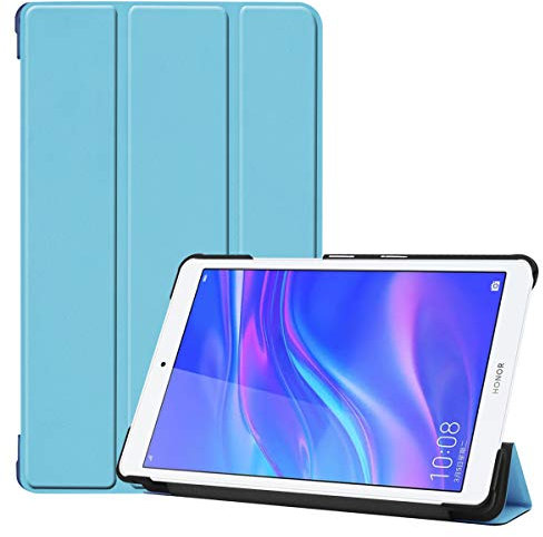 SATURCASE Huawei MediaPad M5 Lite 8.0 Hülle, PU Leder Flip Faltbar Folio Standfunktion Schützend Tablethülle Schutzhülle Tablet Tasche Hülle für Huawei MediaPad M5 Lite 8.0 (Himmelblau)