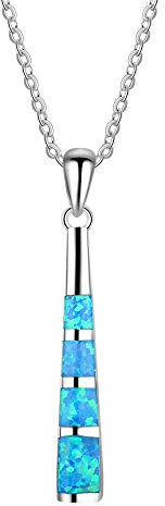 Tanduaji Opal Anhänger Damen 925 Silber Halskette,Blauer Opal Streifen,Modeschmuck Geburtstag Hochzeit Geschenke zum Liebhaber Freundin