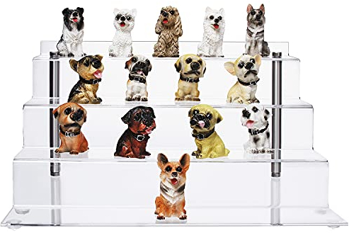 CECOLIC Clear Display Stand Acrylic Risers Shelf 4-Step Cupcake Dessert Stand Perfume Organiser Rack Action Figures Display Shelves for Desktop - 30 x 27.5 x 16.5 cm (Large-1 Pack)