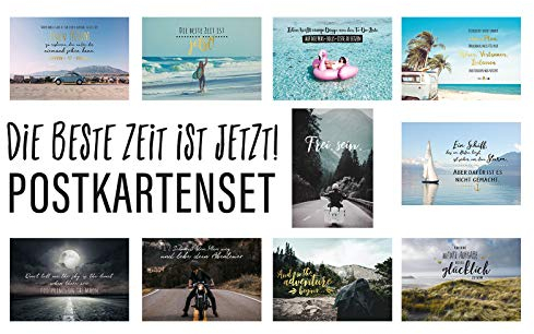 Him & I® Postkarten Set Die beste Zeit ist jetzt! - 10 verschiedene Postkarten mit Sprüchen & Zitaten - Freiheit, Abenteuer, Glück, Leben & Mut - Geschenkidee - inspirierende Spruchkarten mit Motiv
