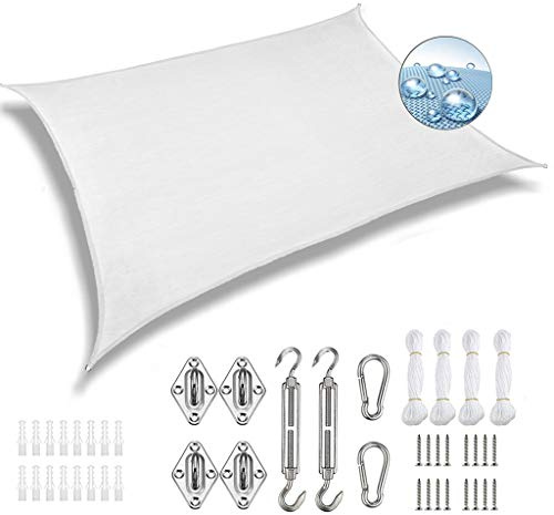 AMZERO Voile d'ombrage carré 3x3.5m Rectangulaire Voile Dombrage avec kit d'installation Robuste pour Jardin terrasse, Blanc