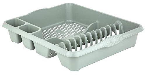 High Grade Large Plastic Dish Drainer Plate and Cutlery Rack Holder (Silver Sage)