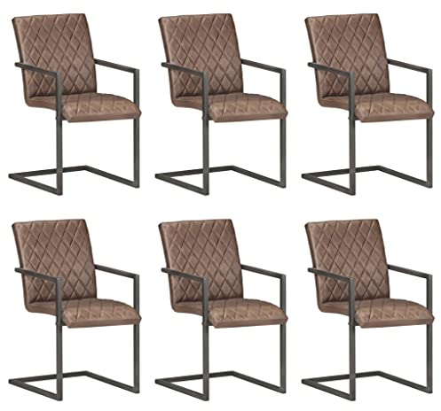 vidaXL Freischwinger 6 STK. Braun Echtleder