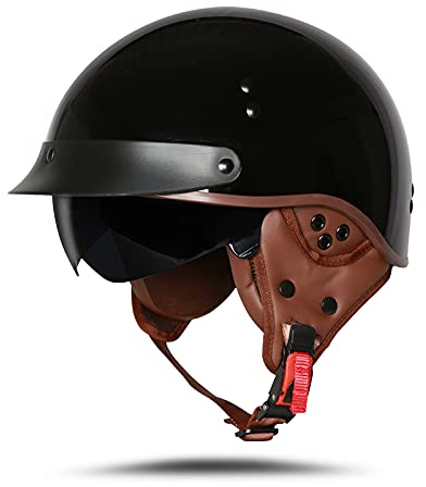 LIONCIANO Motorradhelm Mit Schutzbrille DOT/ECE-Zugelassen, Jethelm Roller-Helm Scooter-Helm Moped Mofa-Helm Chopper Vintage(Helles Schwarz, M 57-58cm)