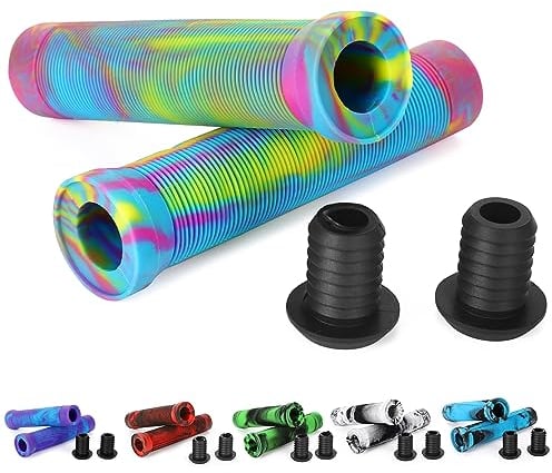 145mm Scooter BMX Lenkergriffe Weiche rutschfeste flanschlose Longneck Griffe für Pro Stunt Scooter Bars BMX Bikes Bars (Rainbow)