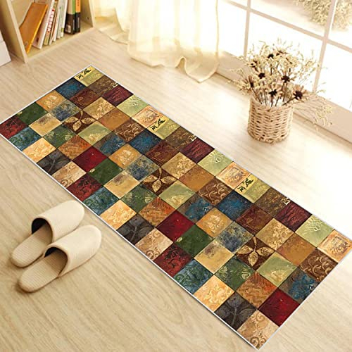 WTHYGB Teppich Läufer Flur Küche 40x100 cm, Vintage rutschfest Waschbar Küchenläufer Flurläufer, Lang Polyester Plaid Muster Gelb Teppichläufer für Korridor, Schlafzimmer, Innen Wohnzimmer