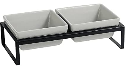 Erhöhter Futternapf für Hunde – Keramik Hundenapf für mittelgroße Hunde – doppelte Schüssel für Hunde mit Halterung – 2 × 1000 ml