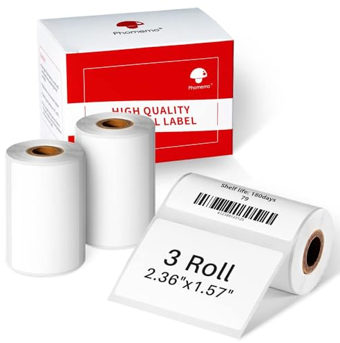 Phomemo 3 Rollen 180 Selbstklebenden Thermo-Etiketten pro Rolle (2.35x1.57),Kompatibel mit M220,M200,M221,M250 Etikettendrucker,permanent klebend,für Kundenmailings,Adressetiketten,Geschäftsbriefe