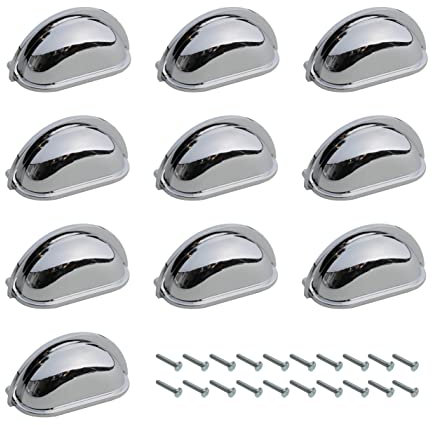 HARMAC HOUSE Chrome Cabinet Cup Handles 10 Pack Chrome Shell Shape Cupboard Drawer Pull Cup Handles, 3 Inch/76mm Screw Spacing, Kitchen Cupboard, Bedroom Dresser, Bathroom Wardrobe Pull Handles