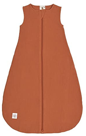 LÄSSIG Baby Sommerschlafsack ohne Ärmel Muslin Baumwolle GOTS zertifiziert unisex/Muslin Sleeping Bag rust, Größe 74/80 7-12 Monate