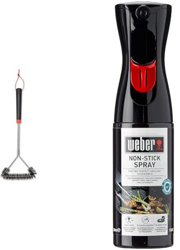 Weber Three-Sided Grill Brush Dreiseitige Grillb rste, 46 cm, Schwarz/Silber, 6278 & 17685 Antihaft Spray, Grillrost-Pflege, Non-Stick Spray, 200 ml, Schwarz, 25.0 x 6.0 x 9.0 cm