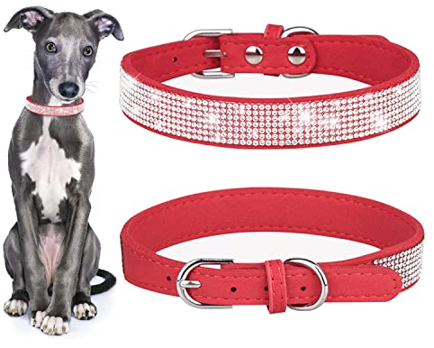 TSKDKIT Puppy Collar for Cat Small Dog Collar Cute Rhinestone Pet Collar Sparkling Cat Collar Soft Leather Pet Collar(XS Red)