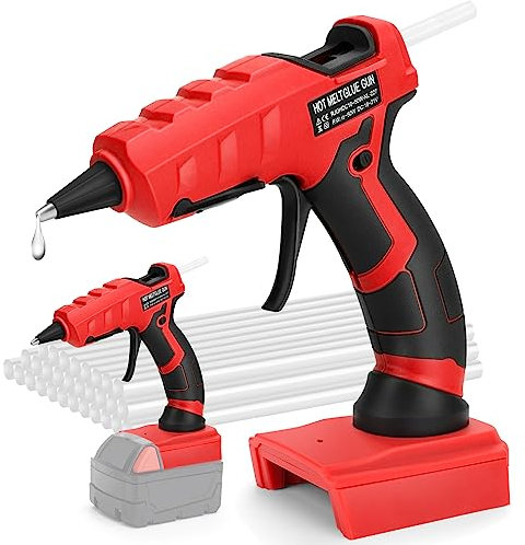 Cordless Hot Glue Gun for Milwaukee 18V M18 Battery, Hot Glue Gun Kit for Milwaukee Tools in Crafting, Wood, PVC, Glass, Home Repair with 30 Pcs 0.27 * 5.9 inch Hot Glue Sticks (Battery Not Included)