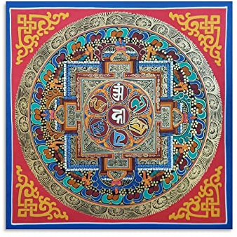Tibetische Om Mane Padme Hum Mandala Buddhismus Religion Meditationsposter Heimdekoration Poster Wandkunst Schlafzimmer Dekorative Raum Ästhetik 40 x 40 cm