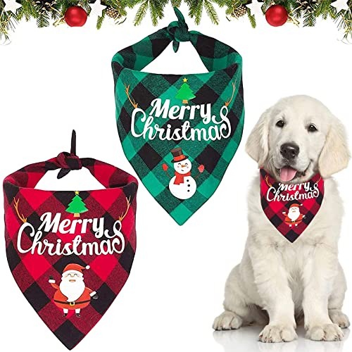 Weihnachten Hund Bandana Katzen Halstuch, 2 Stück Haustier Halstuch Schal Dreieck Lätzchen Kariert Rot Grün Kopftücher, Haustier Bandanas für Weihnachts Haustier Kostüm Zubehör (A)
