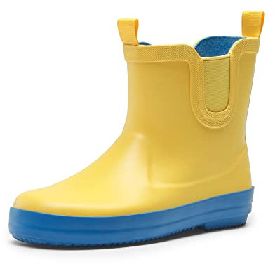 DREAM PAIRS Kids Stivali da Pioggia Gomma Impermeabili Wellies Rain Shoes Antiscivolo e Leggero per Ragazzi e Ragazze,Size 30,Giallo/Blu,SDRB2201K-E