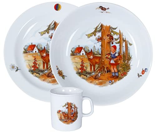 Kindergedeck 3-tlg. Porzellan Wunderschönes buntes Märchenmotiv Rotkäppchen by L.E.R.D.93