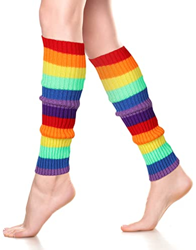 Neer Damen Beinstulpen Gerippte Beinlinge 80er Jahre Lange Beinwärmer Stiefel Knöchelwärmer (Regenbogen)