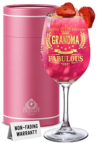 CROWNLY CRYSTAL® Gifts for Grandma Wine Glass Personalised Gifts for Women Mothers Day Gifts Grandma Wine Glasses Grandma Gifts Presents for Women Nanny Gifts from Grandchildren Birthday Gifts