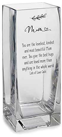 Personalised Square Mum Glass Flower Vase Gift Present