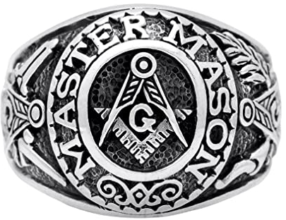 PikaLF Master Freimaurer Ring für Männer, Kompass Freimaurer Ring, Freimaurer Symbol Freimaurer Ringe, Hip Hop Biker Ring, Religiöser Amulett Ring, Punk Freimaurer Schmuck (18.1)