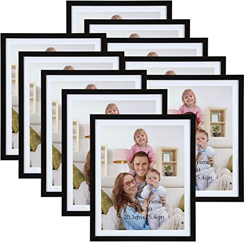 Giftgarden 10 Stück Bilderrahmen 20x25 cm mit Passepartout, Schwarz Fotorahmen Collage Set für 23x28 cm Fotos Ohne Passepartout, Wand- oder Tischaufsteller