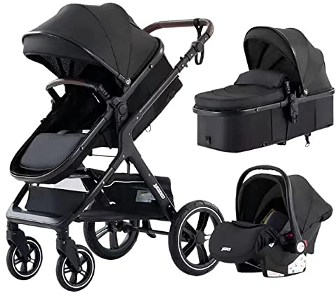 YAZOCO kinderwagen 3 in 1 Buggy Babybett Komplett Set Einem Klick Zusammenklappbarer Kinderwagen, KombiKinderwagen Aluminiumrahmen für Neugeborene Sitzzubehör (1 schwarz)