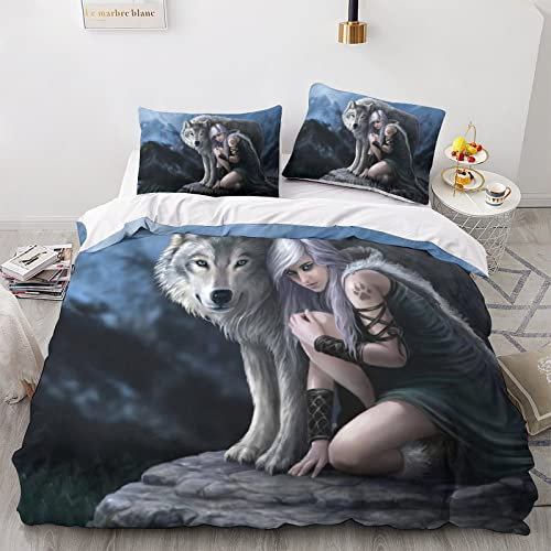 taimowei Anne Stokes Bettwäsche 3D Bettbezug Set Bettwäsche Set 3 Teilig Bettbezüge Mikrofaser Bettbezug Mit Reißverschluss Und Kissenbezug Double(200x200cm)