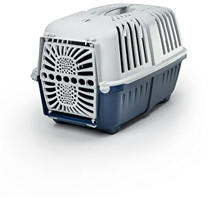 lionto Hundetransportbox aus robustem recyceltem Kunststoff, 48x31,5x33 cm, Transportbox mit praktischem Schließsystem & Tragegriff, auch geeignet für Katzen & Kleintiere, für Haustiere bis 15kg, blau