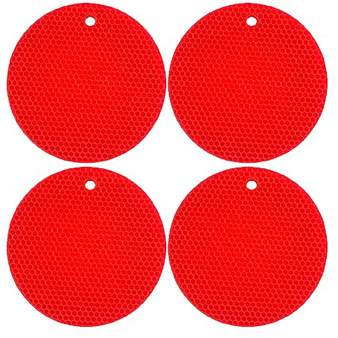 Silikon-Untersetzer, Mehrzweck-Trockenmatte, hitzebeständig bis 240 °C, Topflappen, wasserdicht, (4er-Set), rutschfest, flexibel, langlebig, spülmaschinenfest (rot)