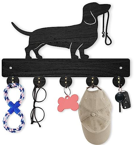 MAYJOYDIY Dog Key Holder for Wall, Wood Animal Puppy Coat Rack with 5 Alloy Hooks, Pet Lover Key Holder Hooks, Dog Leash Holder 30×20cm Home Decor Gift Towel Hook Hangers Organizer
