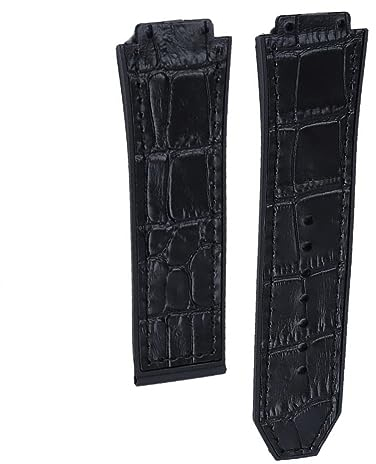dayeer 25 * 17mm Kuh Leder Gummi Zurück Armband Für Hublot Big Bang Uhrenarmband Mit Schmetterling Schnalle Ersatz Zubehör (Color : Preto, Size : With Black buckle)
