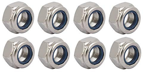 TA-VIGOR 8Pcs Hex Lock Nuts, M12 x 1.25mm Pitch Metric Fine Threaded Stainless Steel Insert Self-Locking Nuts for DIY & Motoring Projects
