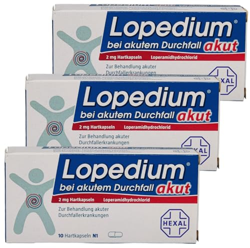 Lopedium akut 3x 10 Kapseln Sparset I schnelle Hilfe gegen akuten Durchfall I Stoppt Diarrhoe zuverlässig I mit give-away von Pharma Perle