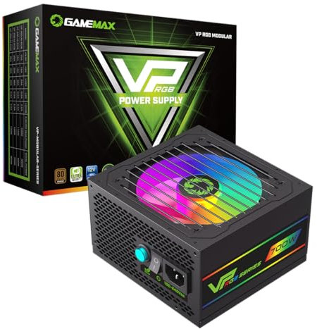GameMax VP-Series 700W 80 Plus Bronze Power Supply (No Power Cord Included) - 700W GameMax VP-Series VP-700-RGB, Semi-Modular, Single Rail, 120mm RGB Fan, ATX PSU | Black