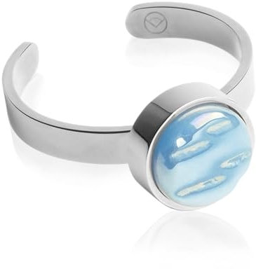 Silber Ring mit Stein in blau • Offener Edelstahlring • Edelstahl & recyceltes Glas • nachhaltiger Halbedelstein-Look • größenverstellbar (min. Ø 16 mm)