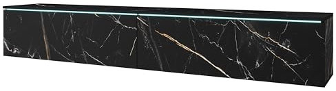 Mueble de TV Lowboard D 180 cm, Mueble de televisión, Mesa de TV, iluminación LED Opcional, Muebles de salón, Color mármol San Sebastián (Sin iluminación LED)